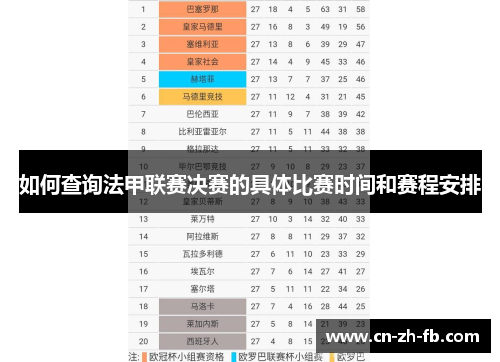 如何查询法甲联赛决赛的具体比赛时间和赛程安排 如何查询法甲联赛决赛的具体比赛时间和赛程安排